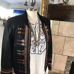 Free People Indian Print Embroidered Jacket